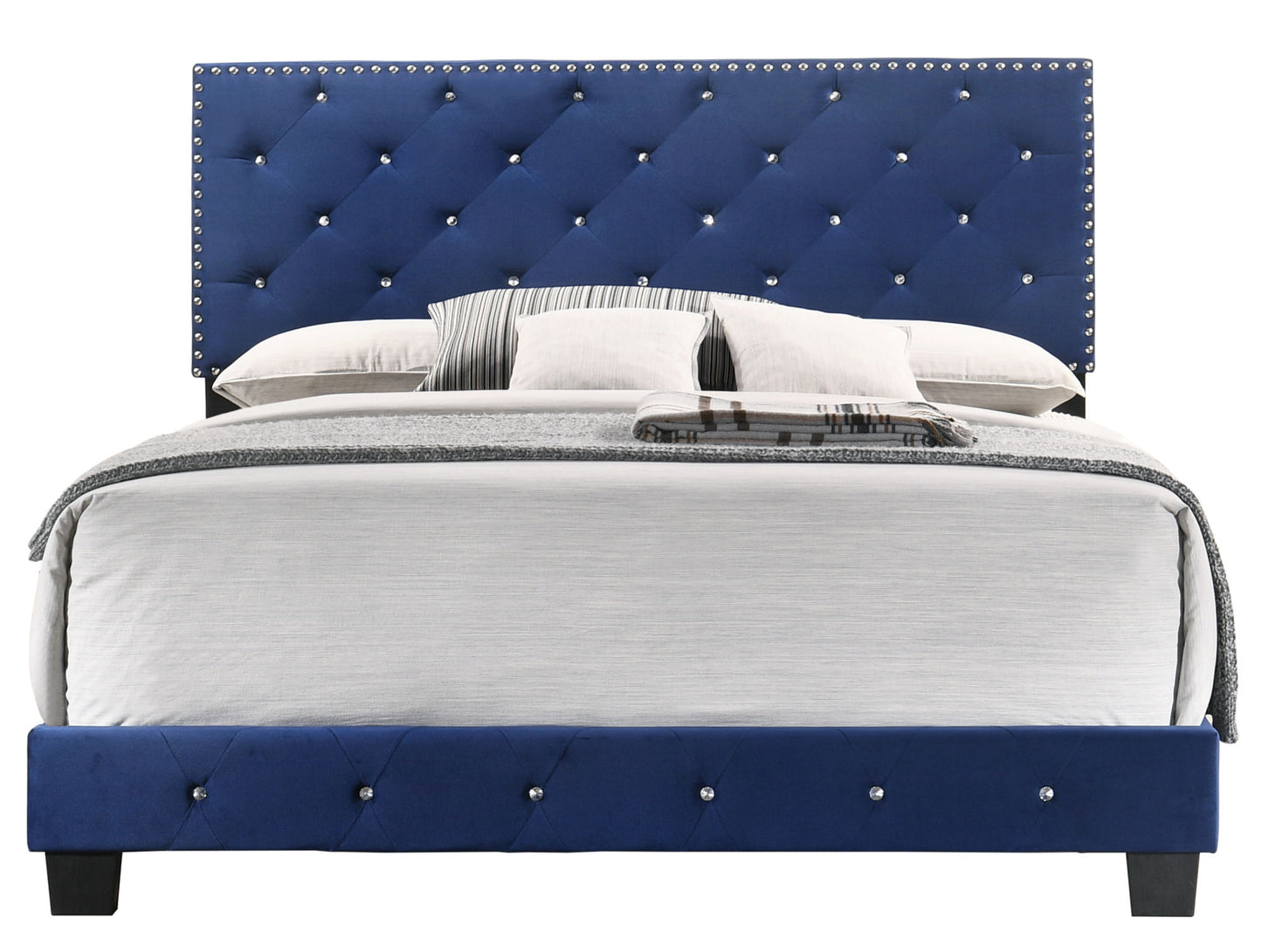 suffolk upholstered bed, navy blue