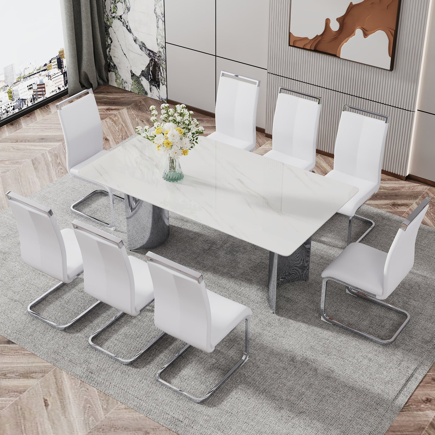 zara marble dining table, silver