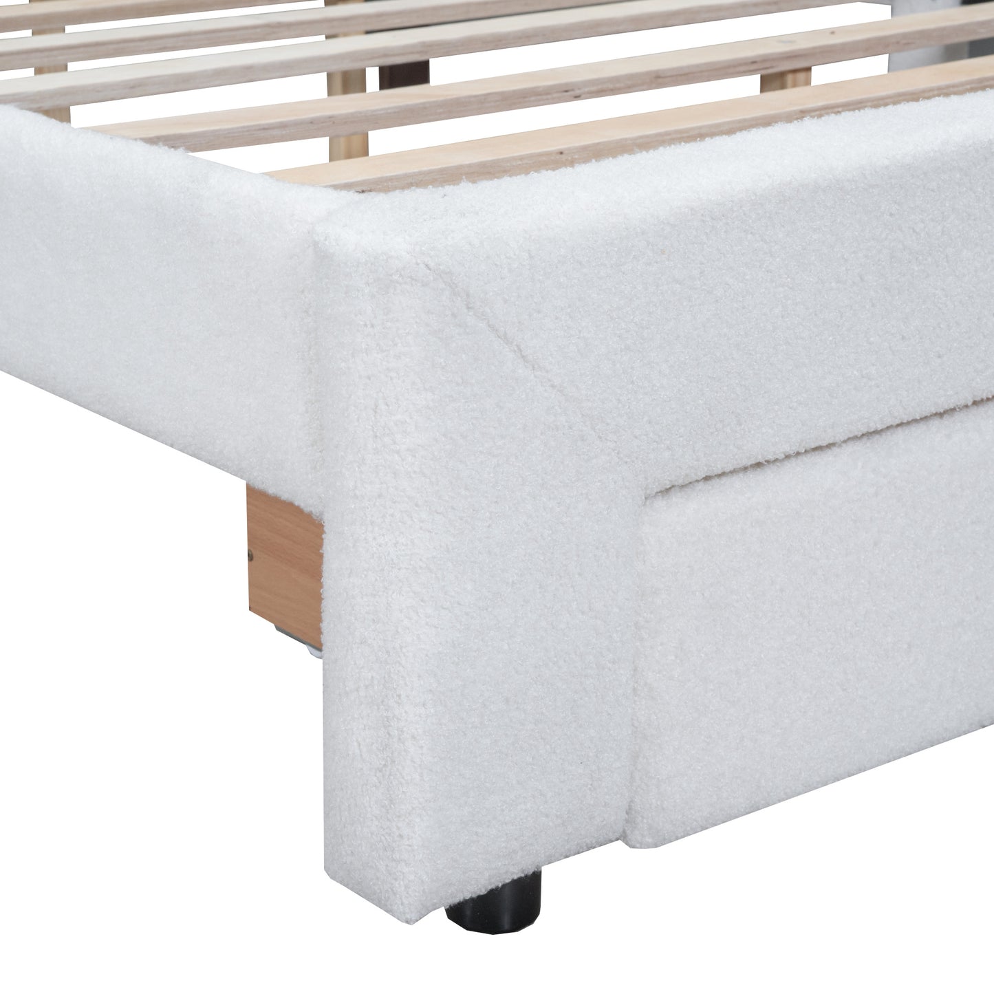 teddy fleece upholstered platform bed with drawer, white