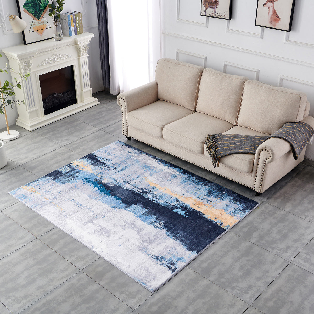 zara collection abstract design gray blue yellow machine washable super soft area rug