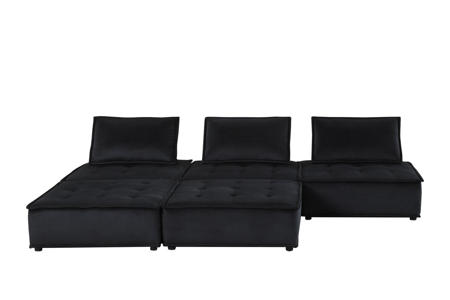 anna  black velvet 5 pc sectional sofa with ottoman