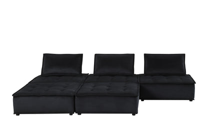 Anna  Black Velvet 5 Pc Sectional Sofa with Ottoman
