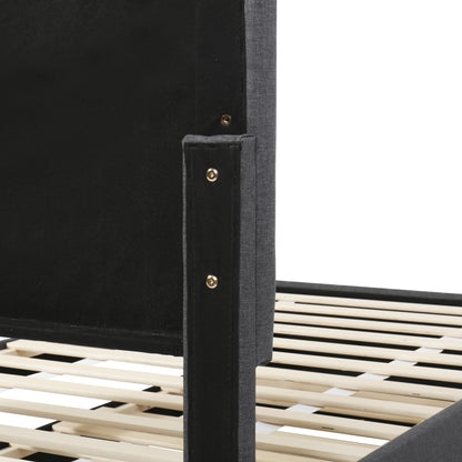 Dana Upholstered Platform Bed with Trundle and 3 Drawers, Gray