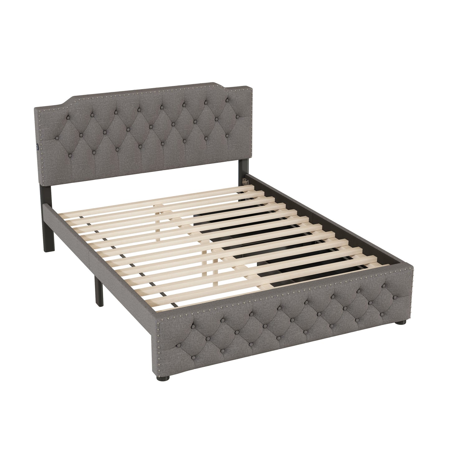 sam upholstered platform bed with 2 drawers and 2 sets of usb ports