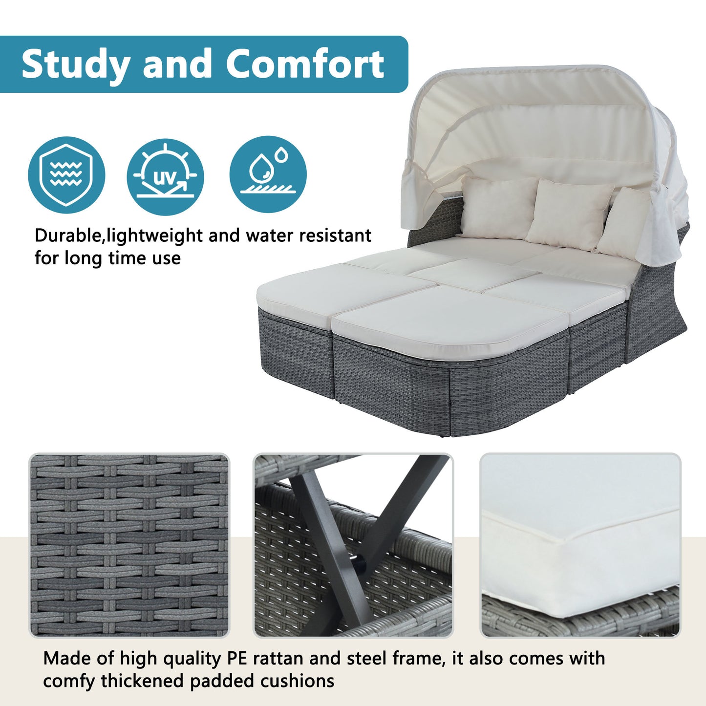 daybed/sunbed with retractable canopy set