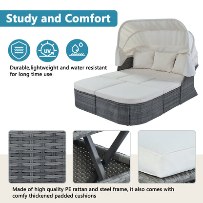 Daybed/Sunbed with Retractable Canopy Set