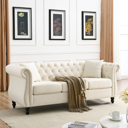 3-seater + 3-seater Combination Sofa, Beige Velvet