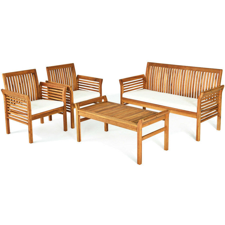 4 pieces outdoor acacia wood sofa furniture set