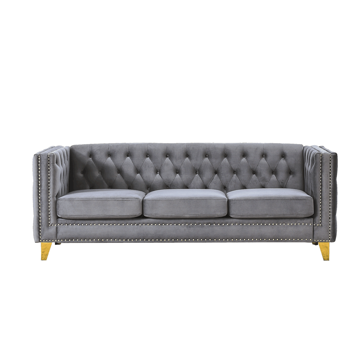 velvet sofa tufted square arm couch, grey velvet