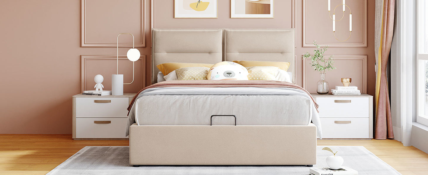 upholstered platform bed with a hydraulic storage system