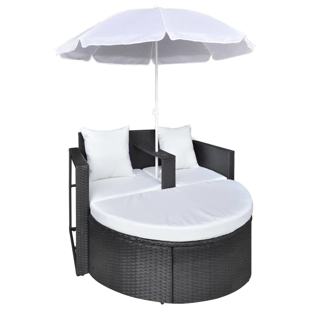 patio bed with parasol black poly rattan