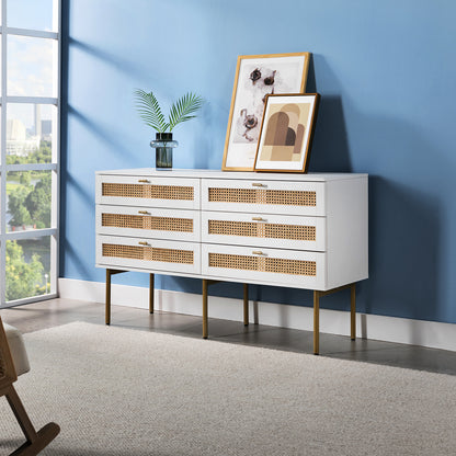 Tknow 6 Drawer 54"W Double Dresser-WHITE