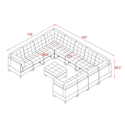 U shape Modular Sectional Sofa includes Seven Single Chair, Four Corner and One Ottoman, Grey
