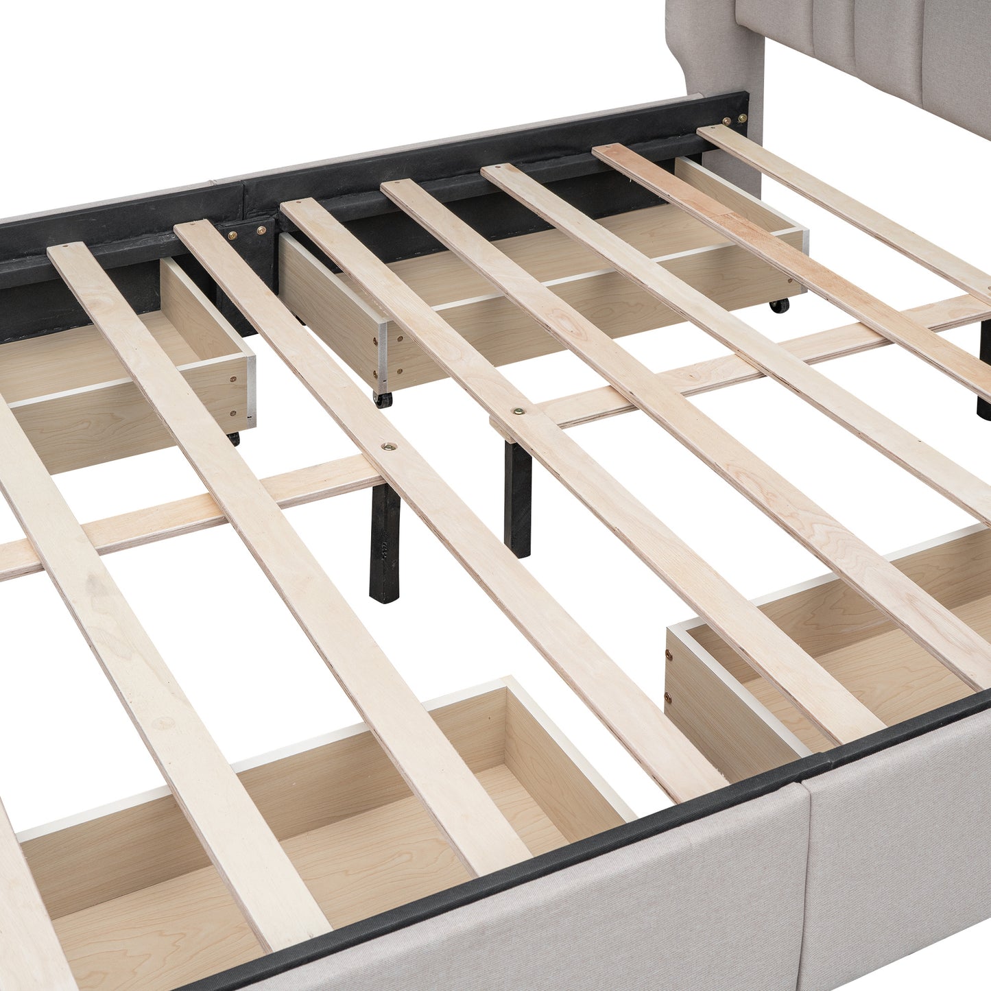 mie upholstered platform bed with wingback headboard and 4 drawers