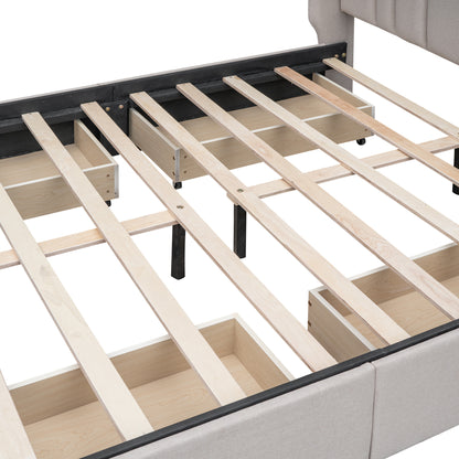Mie Upholstered Platform Bed with Wingback Headboard and 4 Drawers