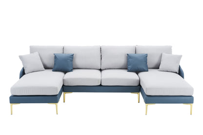 Holly Comfy Sectional, Blue+Light Grey