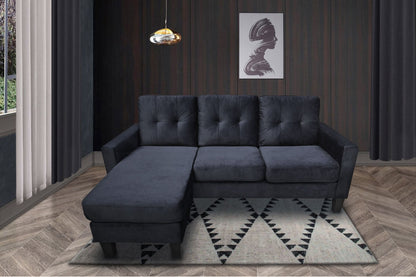 Everette Velvet Reversible Sectional Sofa, Black