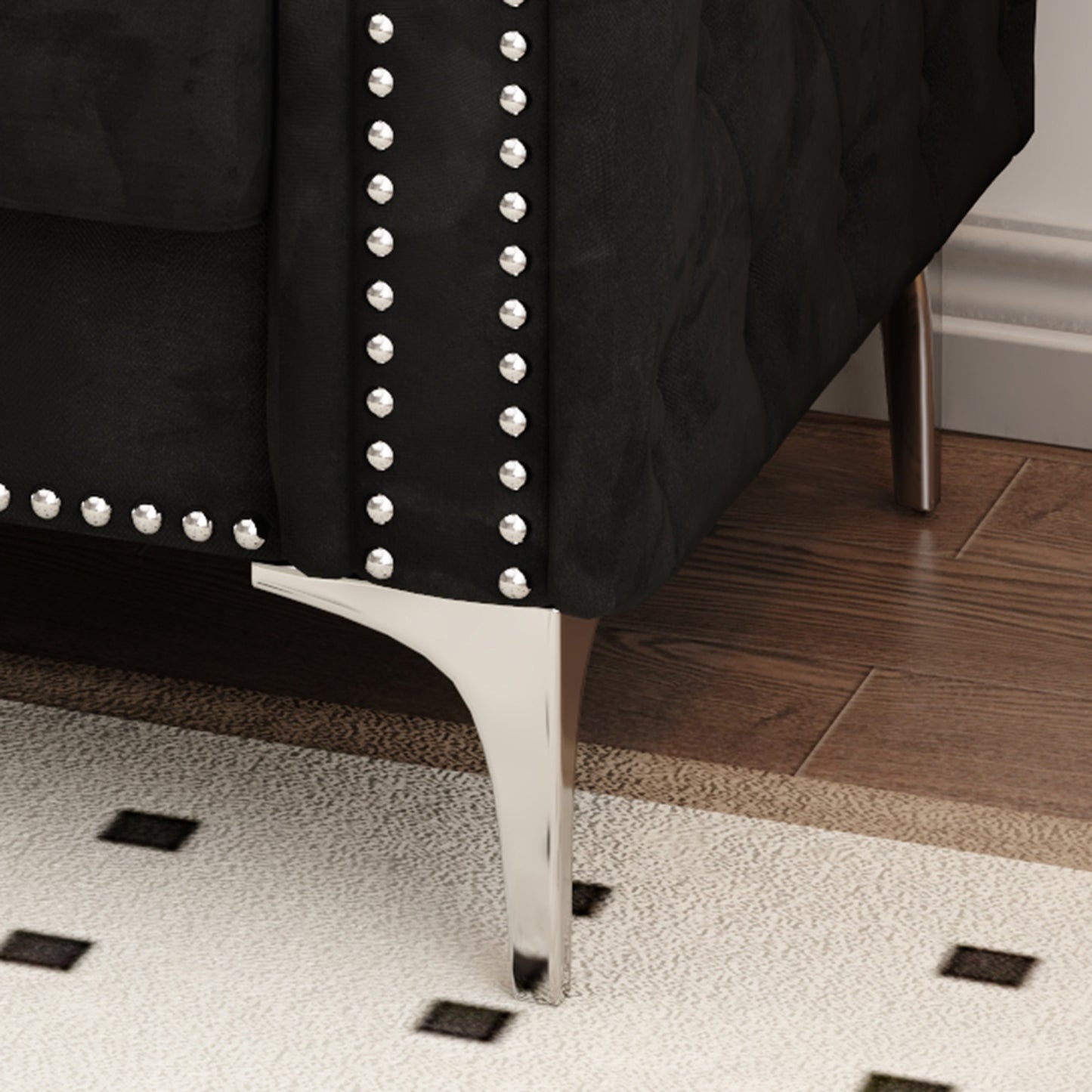 morgan sofa includes 2 pillows, black velvet
