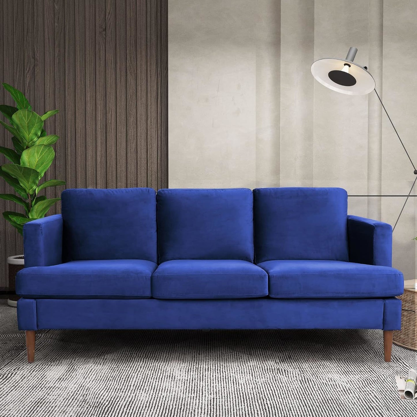 velvet tufted couch, navy blue