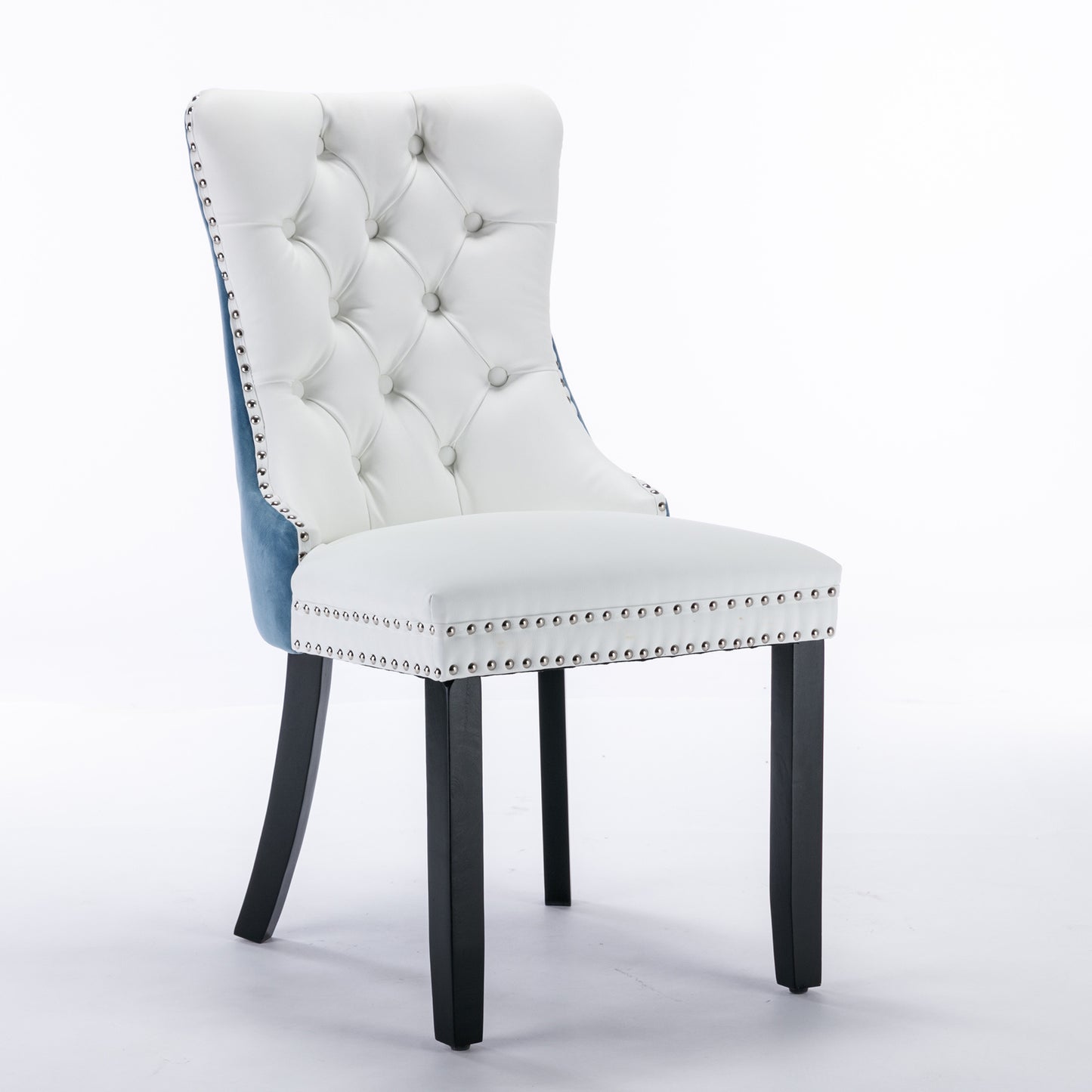nikki collection modern high-end tufted dining chairs 2-pcs set, white+light blue