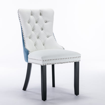 Nikki Collection Modern High-end Tufted Dining Chairs 2-Pcs Set, White+Light Blue
