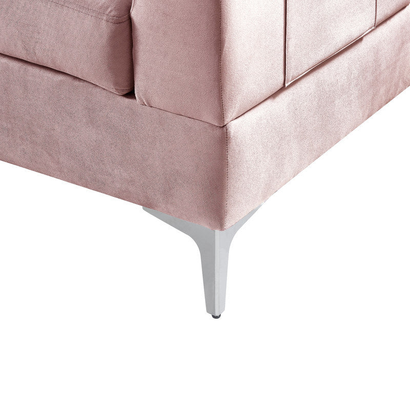 chloe velvet sectional sofa chaise with usb charging port, pink