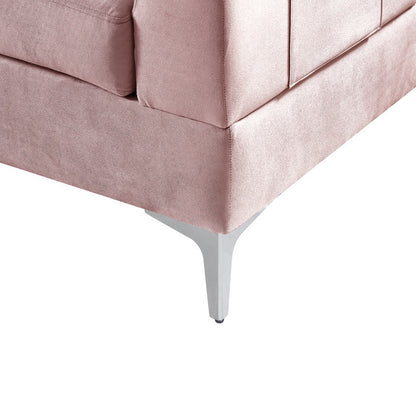 Chloe Velvet Sectional Sofa Chaise with USB Charging Port, Pink