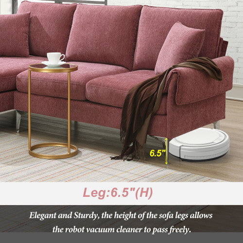 chenille l-shaped sofa with 2 pillows