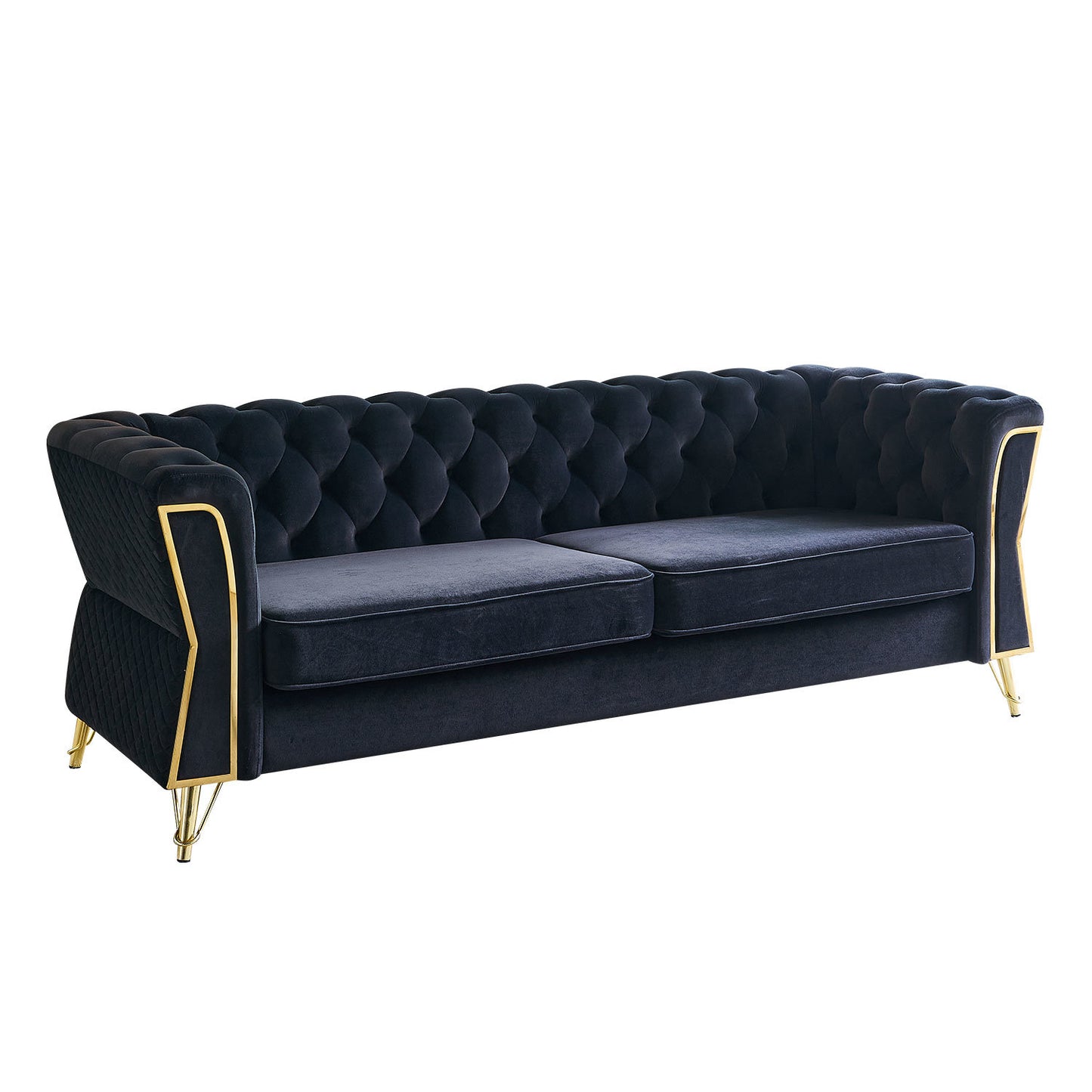 modern tufted velvet sofa, black