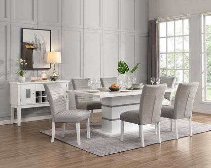 ACME Elizaveta Dining Table, Gray Velvet, Faux Crystal Diamonds &White High Gloss Finish