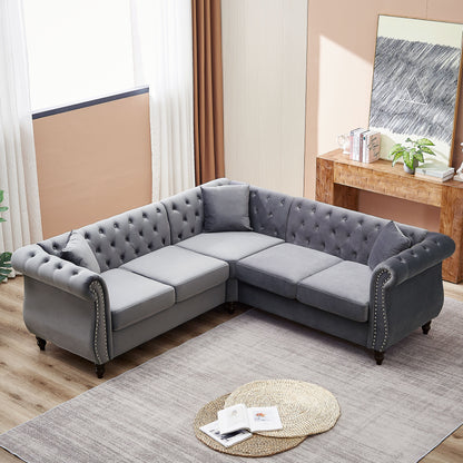 5-Seater Corner Sectional with 3 Pillows, Grey