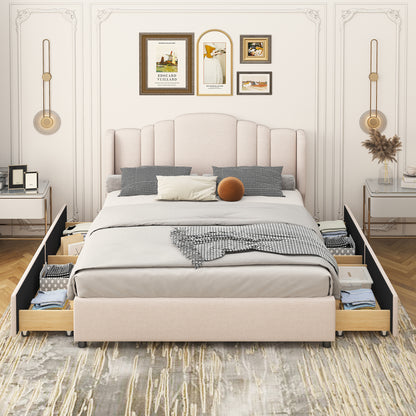 Mie Upholstered Platform Bed with Wingback Headboard and 4 Drawers