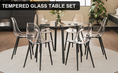 6-Piece Dining Set- Transparent Tempered Glass