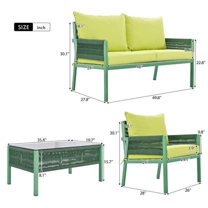 K&K 4-Piece Rope Patio Furniture Set, Fluorescent Yellow & Green