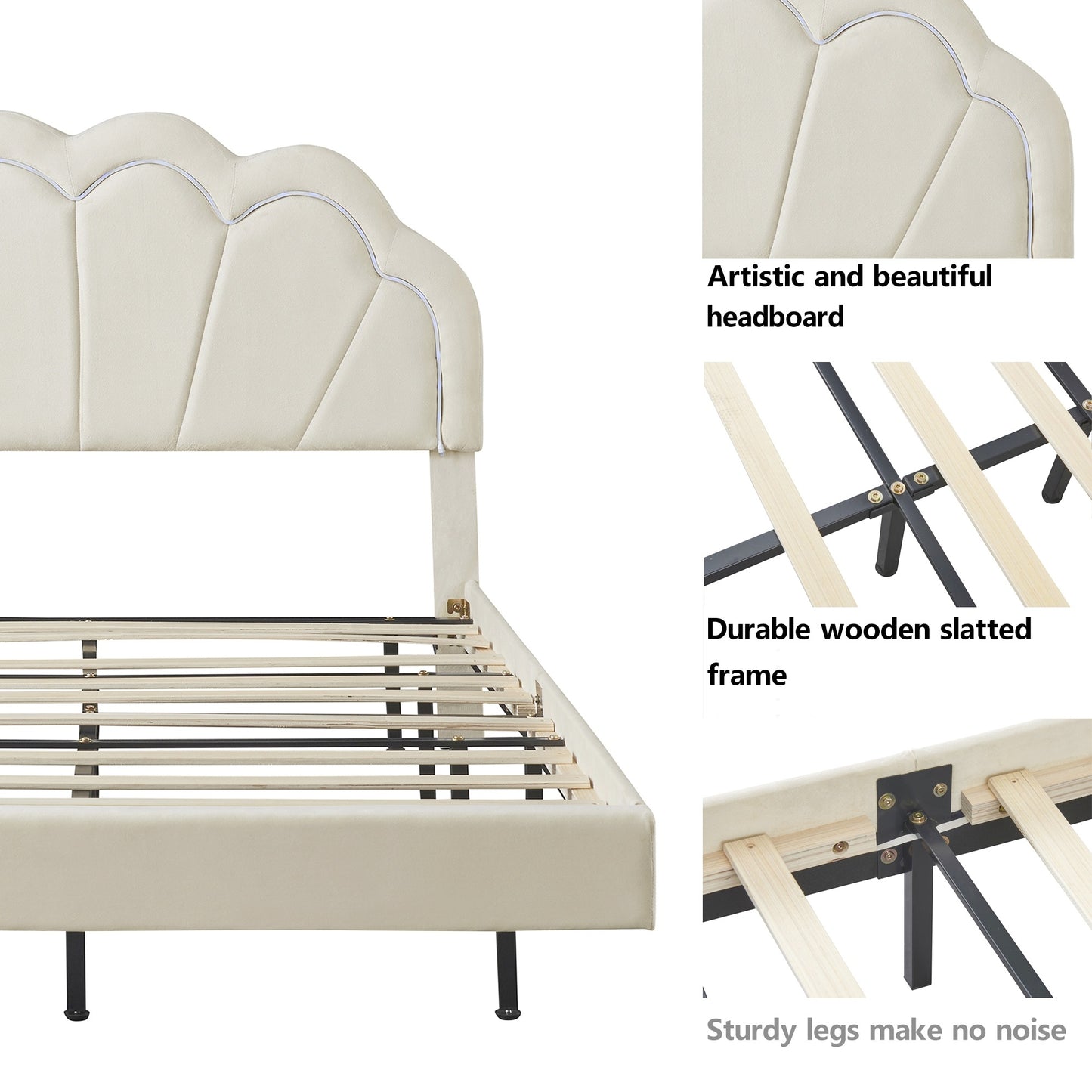 smart led bed frame with elegant flowers headboard