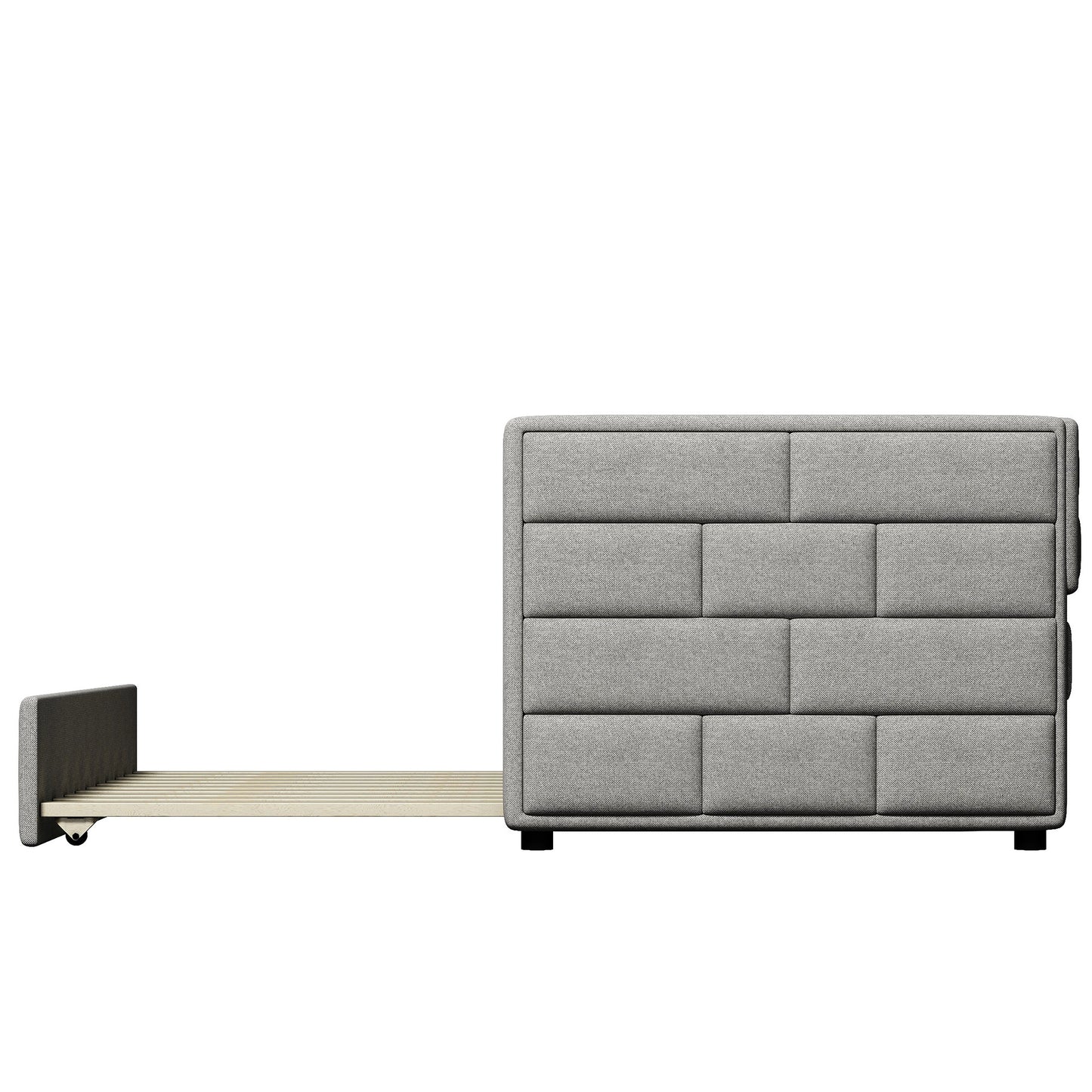 upholstered bed with padded back, gray