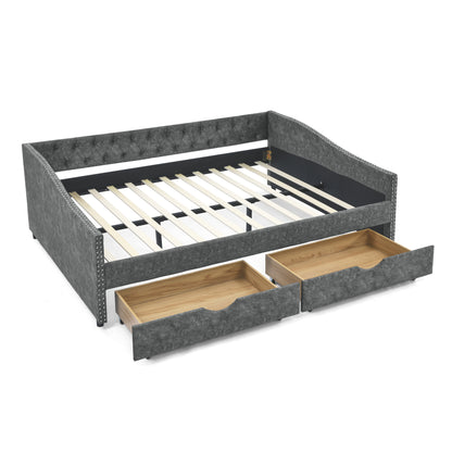 Upholstered Tufted Daybed Sofa bed with Drawers, Grey
