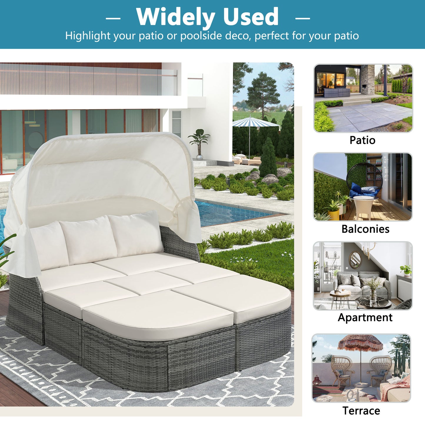 daybed/sunbed with retractable canopy set