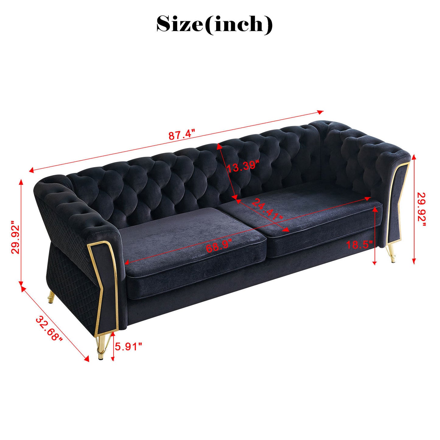 modern tufted velvet sofa, black