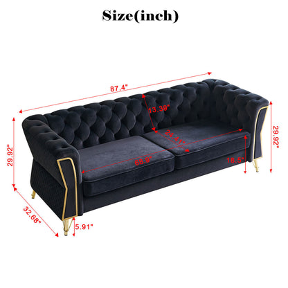 Modern Tufted Velvet Sofa, Black