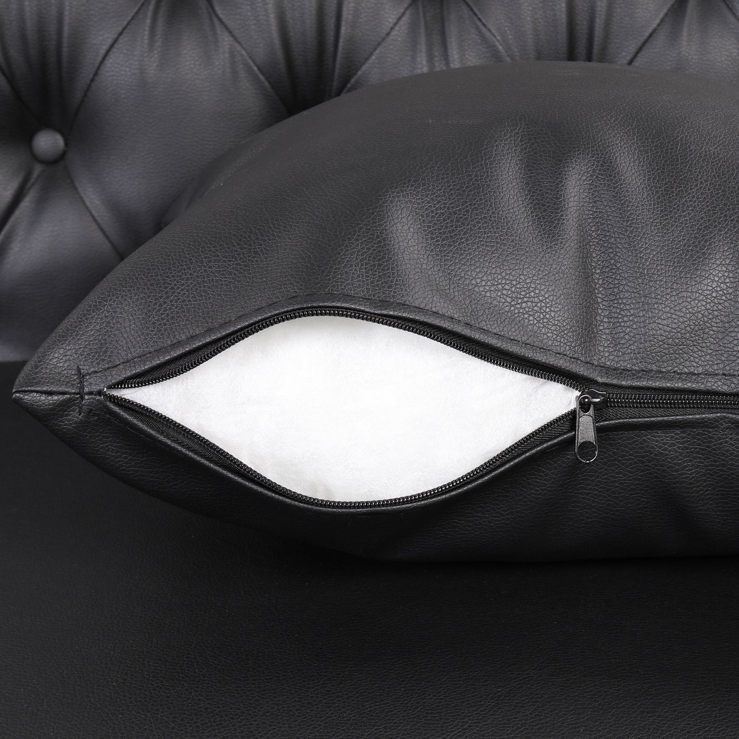 button tufted upholstered sofa, black