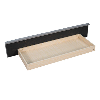 Upholstered Velvet Platform Bed with Wingback Headboard and 1 Big Drawer; 2 Side Storage Stool