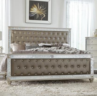 Glamorous Style Champagne Finish Queen Upholstered Bed