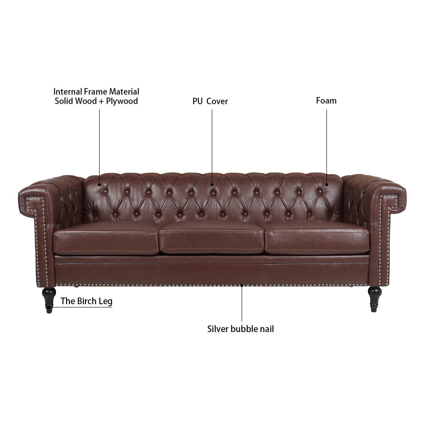traditional chesterfield square arm sofa