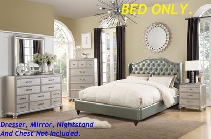 Faux Leather Upholstered Wingback Design Bed, Silver