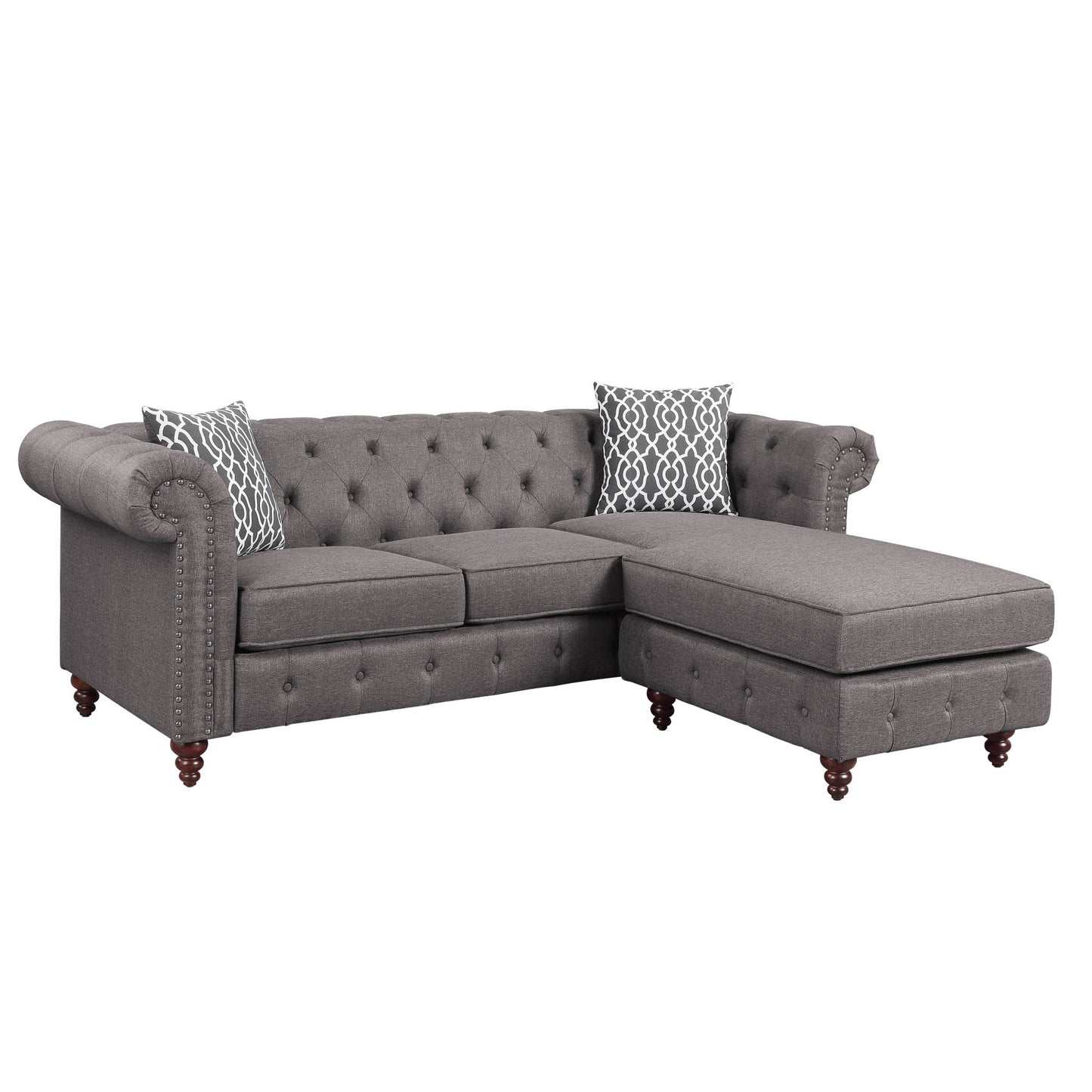 acme waldina reversible sectional sofa, brown