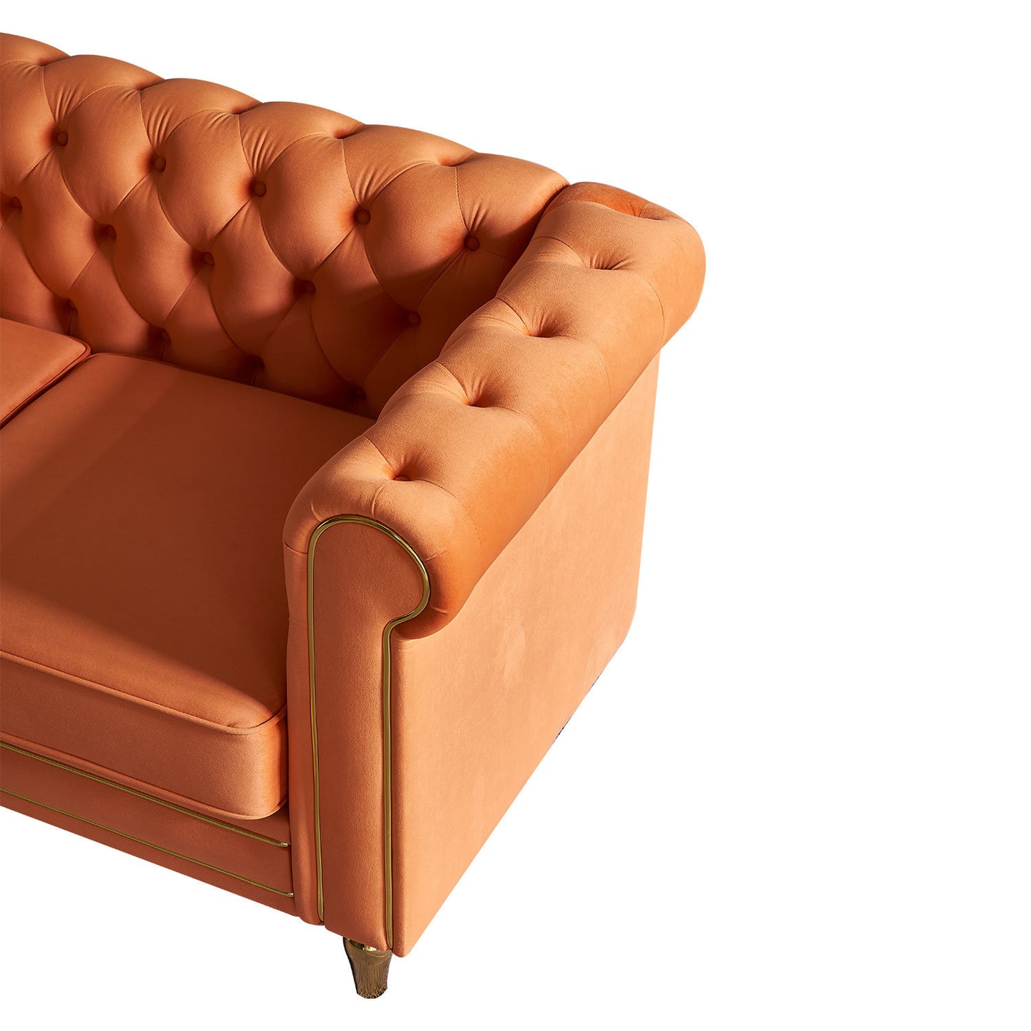 chesterfield velvet sofa, orange