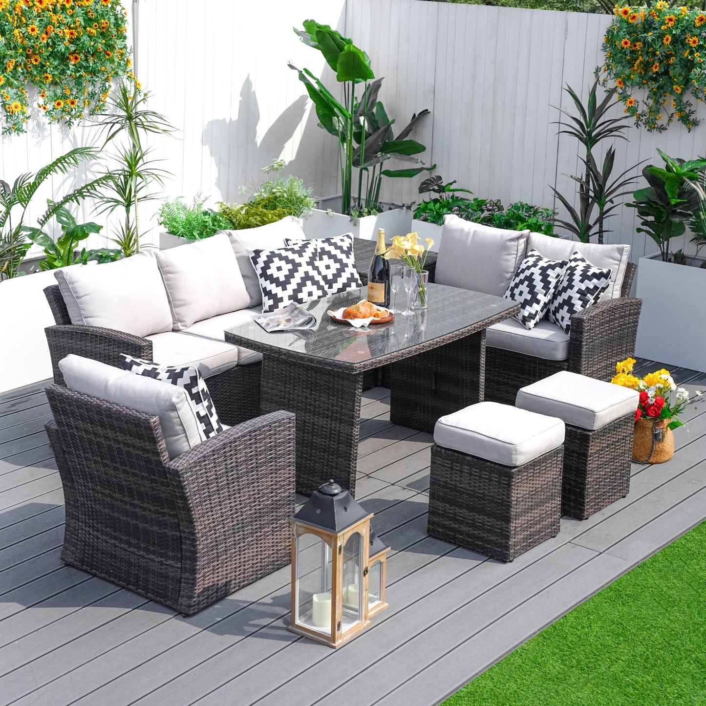 direct wicker 7-piece pe rattan wicker patio sectional sofa set with cushions
