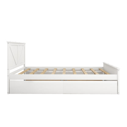 Country Wooden Platform Bed with Four Storage Drawers