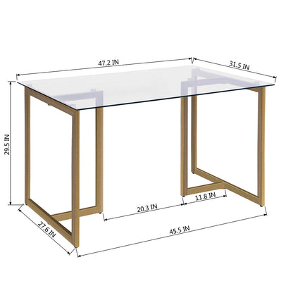 47'' Iron Dining Table with Tempered Glass Top; Clear